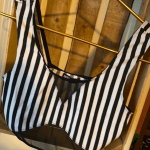 Mesh black and white stripe crop top